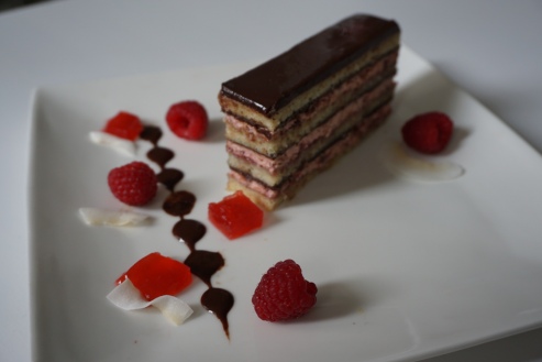 another plating option for the raspberry opera cake
